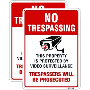 No Trespassing Video Surveillance Sign Outdoor Matel Aluminum 10x14 Inch UV Ink Printed for House and Business (2-Pack)