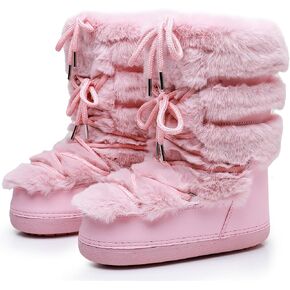 Furry Faux Fur Boots for Women - Fuzzy Boots for Women Winter Snow Boots - Fluffy Black White Pink Fur Boots- Lace-up Mid-Calf Water-Resistant Platform Boots