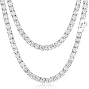 Moissanite Tennis Necklace, 12.4ct-43.8ct Lab Created Diamond Necklace for Men Women 18k White Gold Plated 925 Sterling Silver Tennis Necklace D Color VVS1 Round Cut Moissanite Necklace Chain with GRA Certificate Wedding Gifts