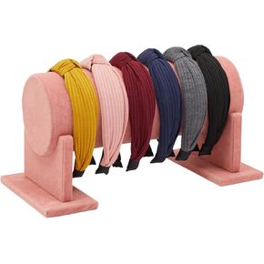 Headband Holder Organizer for Girls and Women, Pink Velvet Display Stand and Storage for Hair Tie Accessories, Bracelets (12 x 7 In)