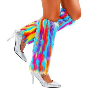 delaodola Faux Fur Leg Warmers Warm Winter Furry Long Boot Covers Party Costume for Women
