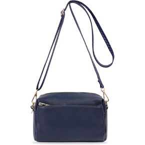VOROLO Crossbody Bag Small Leather Triple Zip Crossbody Purse Shoulder Bag with Ajustable Strap for Women Navy