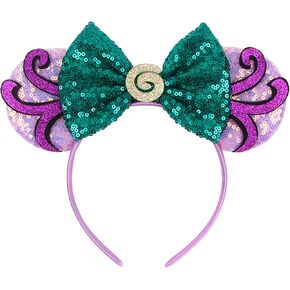 MADO Mermaid Ursula Princess Ears Headband, Sleeping Beauty Ears with Purple Design for Adults and Kids