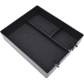 Large Front Lower Center Console Tray Box Organizer Storage Compartment with Sliding Cover and PVC Liner Mat for Rivian R1S/R1T Accessories 2022 to 2025
