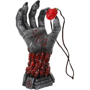 Kuberas Berserk Statue Berserk Hand of God Berserk Devil Right Hand Skull Rune Sculpture Halloween Skeleton Cosplay Hand Anime Resin Figure Collections for Home Decor (Resin Hand+Necklace)