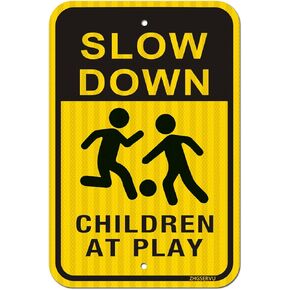 Slow Down Children at Play Sign 2 Pack, 18" x 12" Slow Kids Playing Safety Signs, 3M High Intensity Grade(EGP) Reflective Aluminum Kids Play Signs for Neighborhood