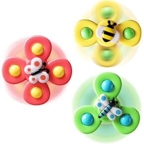 ALASOU 3PCS Suction Cup Spinner Toys for 1 Year Old Boy Girl|Spinning Top Baby Toys 12 18 Months|1 2 Year Old Boy Birthday Gift|Baby Toys for Kids Ages 1-3|Sensory Toys for Toddlers 1-3