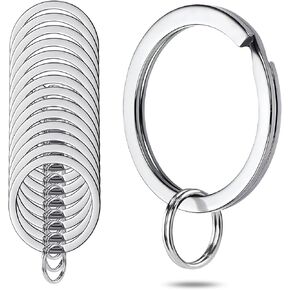 Key Rings Heavy Duty Key Ring Key Chain Rings Premium Stainless Steel Keychain Rings for Crafts Round Split Small Key Rings, Flat 1 Inch and 0.4 Inch Together, 15 Pieces, Silver