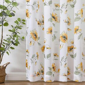 BROSHAN Yellow Floral Sheer Curtains 72 inches Long, 2 Panel Chinoiserie Wildfower Leaf Patterned Drapes Rod Pocket Silky-Smooth Light Filtering Curtain Set for Bedroom,Living Room