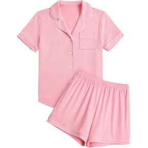 Women's Pajama Sets Button Down Short Sleeve Shirt & Shorts Lounge Sets Nightwear