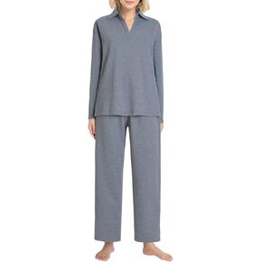Latuza Women's 2 Piece Lounge Set Long Sleeve Polo Shirt and Pants Travel Outfit