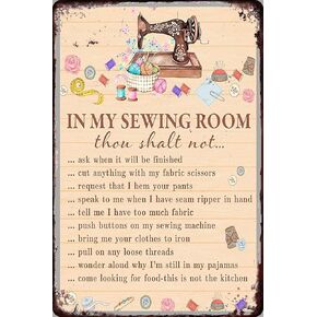 Tin Sign Vintage Chic Art Decoration Poster in My Sewing Room for Home Bar Cafe Farm Store Garage or Club 12" X 8"