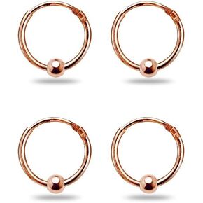 Sterling Silver Ball Bead Small Endless 10mm Thin Round Unisex Hoop Earrings for Men Women Set of 2 Pairs in Saudi Arabia
