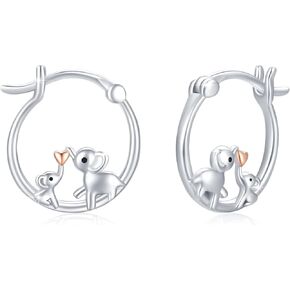 Elephant Earrings 925 Sterling Silver Hoops Cute Elephants Huggie Hoop Earrings Small Jewelry Gifts for Women Hypoallergenic Earrings for Sensitive Ears