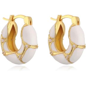 Enamel Gold Hoop Earrings for Women Vintage Small Hoop Earrings Enamel Huggie Earring Lightweight Thick Hoop Earrings Jewelry for Women