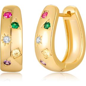 WOWORAMA Gold Huggie Hoop Earrings for Women Small Chunky Hoops Earrings Cubic Zirconia Statement Hoop Earrings Thick Gold Huggie Earrings