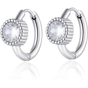 Classic Sparkling Shine 6MM Cubic Ziconia Huggie Hinged Hoop Earrings, Stainless Steel Mens Womens