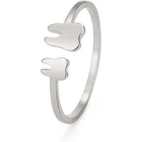 OIDIMS Cute Tiny Teeth Stacking Ring for Women Girl Adjustable Statement Stainless Steel Lovely Pinky Tooth Extendable Ring Middle Tail Comfort Fit Finger Funny Jewelry Gift for Daughter Mom Birthday