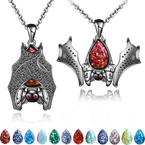 Distance Halloween Gifts Bat Necklace for Women, Opal Birthstone Pendant 925 Sterling Silver Necklace, Birthday Christmas Jewelry Gifts for Women/Wife/Girlfriend