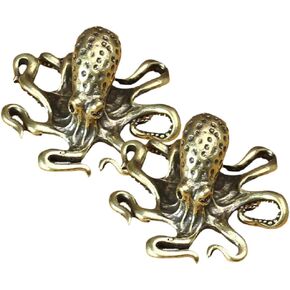 Veemoon 2pcs Small Octopus Decor Brass Octopus Figurines Retro Octopus Statue Metal Octopus Ornament Nautical Animal Decoration Table Tea Pets Home Office Fengshui Sculptures