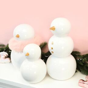 Fonder Mols Snowman Figurines Christmas Decorations Indoor, Snowman Decor Ornaments Centerpiece (Set of 3, Ceramic, Large)