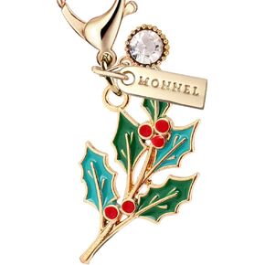 MC363 Christmas leaves Lobster Clasp Charm for Women with Velvet Bag (Green,1 Piece)