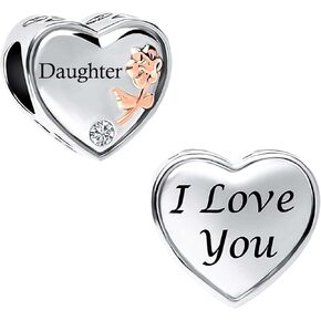KunBead Rose I Love You Heart Birthday Bead Charms Compatible with Pandora Bracelet for Auntie Dad Daughter Grandma Mom Nana Sister Wife in Kuwait