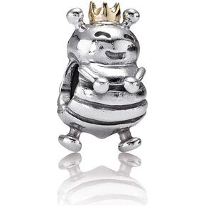 سحر MiniJewelry Bumble Honey Bee متوافق مع أساور Pandora Charms خرزة من الفضة الاسترليني والتاج الذهبي