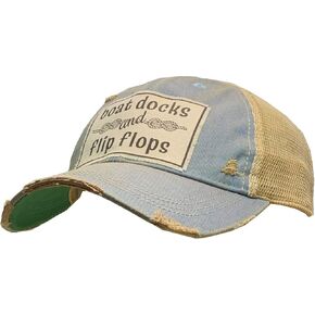 VINTAGE LIFE Boat Docks and Flip Flops Vintage Distressed Trucker Cap, Sky Blue, Adult Headwear Accessories