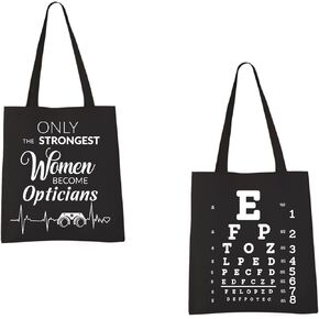 VAMSII Optician Gifts for Women Eye Chart Gifts Tote Bag Funny Optometrist Gifts Shoulder Bag Optometry Gifts Shopping Bag(BLK-Women Opticians tote)