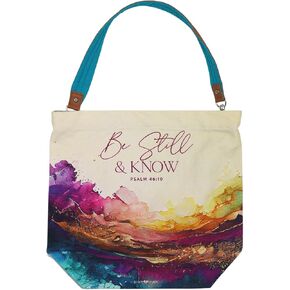 Kerusso Grace & Truth Be Still Psalm 46:10 Watercolor, Multicolor 16 x 14.5 Inches Cotton Canvas Multi Use Tote Bag