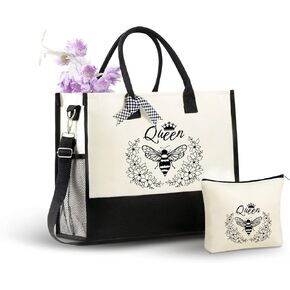 InnoBeta Bee Gifts for Women Canvas Tote Bag, Bee Gifts Tote with Top Zipper Closure and Shoulder Strap for Birthday, Mother's Day, Christmas