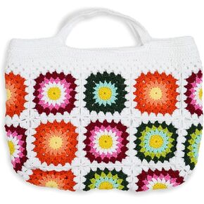 Handmade Crochet Tote Bag,Women Knitted Handbag for Outdoor Vacation,Crochet kit Shoulder Bag,Granny Square Purse