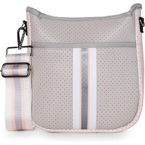 Haute Shore - Jeri Shell Crossbody Tote,Greige Coated W/White,Greige,& Peach Stripe