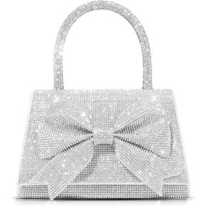 Rhinestone Evening Bag, Handbag for Women, Small Tote Bag, Bow Tie Crossbody Bag for Wedding, Prom, Parties(Silver)