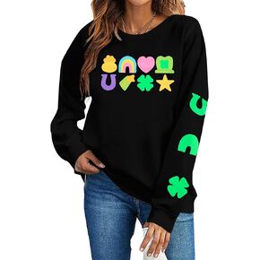 سويت شيرت VILOVE St Patrick's Day للنساء: بلوفر عيد القديس باتريك شامروك بأكمام طويلة وقميص مطبوع عليه البرسيم