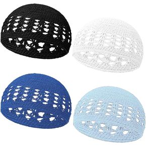Knit Kufi Hats Crochet Beanie Skull Caps Solid Colors Stretchy Knitted Hats Muslim Caps for Men Women Teens(Black White Blue Cyan)