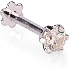 0.10 ct Real Diamond 14k White Gold Nose Stud Lip Labret Monroe Ring, 8 mm Long Internally Threaded Screw Post.