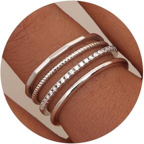 MILACOLATO 14K Gold Filled 1.3mm Thin Stackable Rings for Women - Minimalist Non Tarnish Half Cubic Zirconia Band Rings - Dainty Trendy Statement Stacking Rings Set Size 5-10