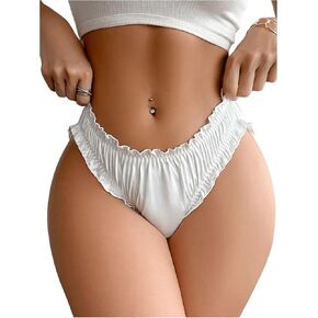 OYOANGLE Women's Satin Mid Rise Briefs Ruffle Trim Soft Ruched Panties Full Coverage Underwear