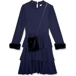 Speechless Girls' Long Sleeve Rib Knit Dress and Purse