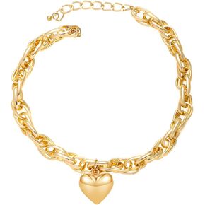 Chunky Puffy Heart Choker Necklace for Women Y2k Heart Gold Pendant Necklace Jewelry
