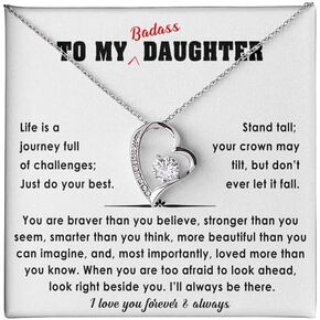 To My Badass Daughter Necklace From Mom and Dad With Heartfelt Message & Elegant Box, Mother Daughter Necklace, Christmas, Birthday Gifts For Daughters Adult, Daughter Jewelry From Mom