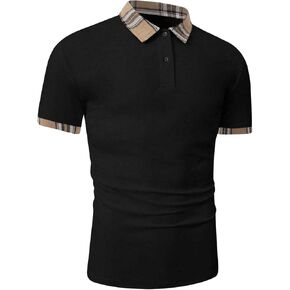 Men's Half Button Short Sleeve Golf Shirts Casual Collared Work T Shirts Summer Lightweight Tennis Shirt Tops Solid Black Large in Saudi Arabia