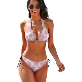 Cow Print Bikini Sets String Halter Triangle Bathing Suits Swimsuit for Women