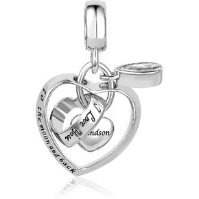 Family Interlocking Heart Dangle Charm fits Pandora Charms Bracelets Birthstone Cubic Zirconia Grandma Grandson Auntie Daughter Dad Mom Mum Nan Sister Wife