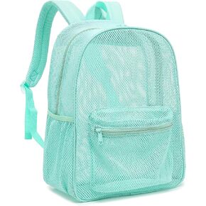 Mesh Backpack for School, Girls Boys See Through College Backpacks Heavy Duty Semi-Transparent Women Wen Bookbag for Swimming Travel Beach Hiking (Green)