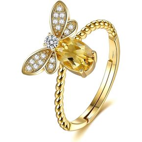 Kokoma Cute Bee Ring for Women Cubic Zirconia Honeybee Open Statement Rings Engagement Eternity Promise Ring Adjustable Band 14K Gold Plated