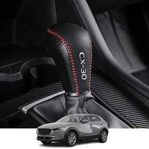 Kakash Custom Interior Accessories for Mazda CX-30 2020 2021 2022 Leather Automatic Gear Shift Knob Cover,Transimission Boots Shift Lever Leather Sheath(Black Stitches)