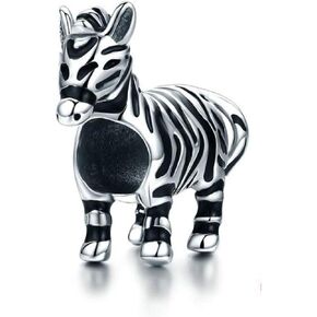 Original 100% 925 Sterling Silver Charm Bead Love Animal Charm Family Birthday fit Pandoras Bracelets DIY Charms (Zebra Charm)